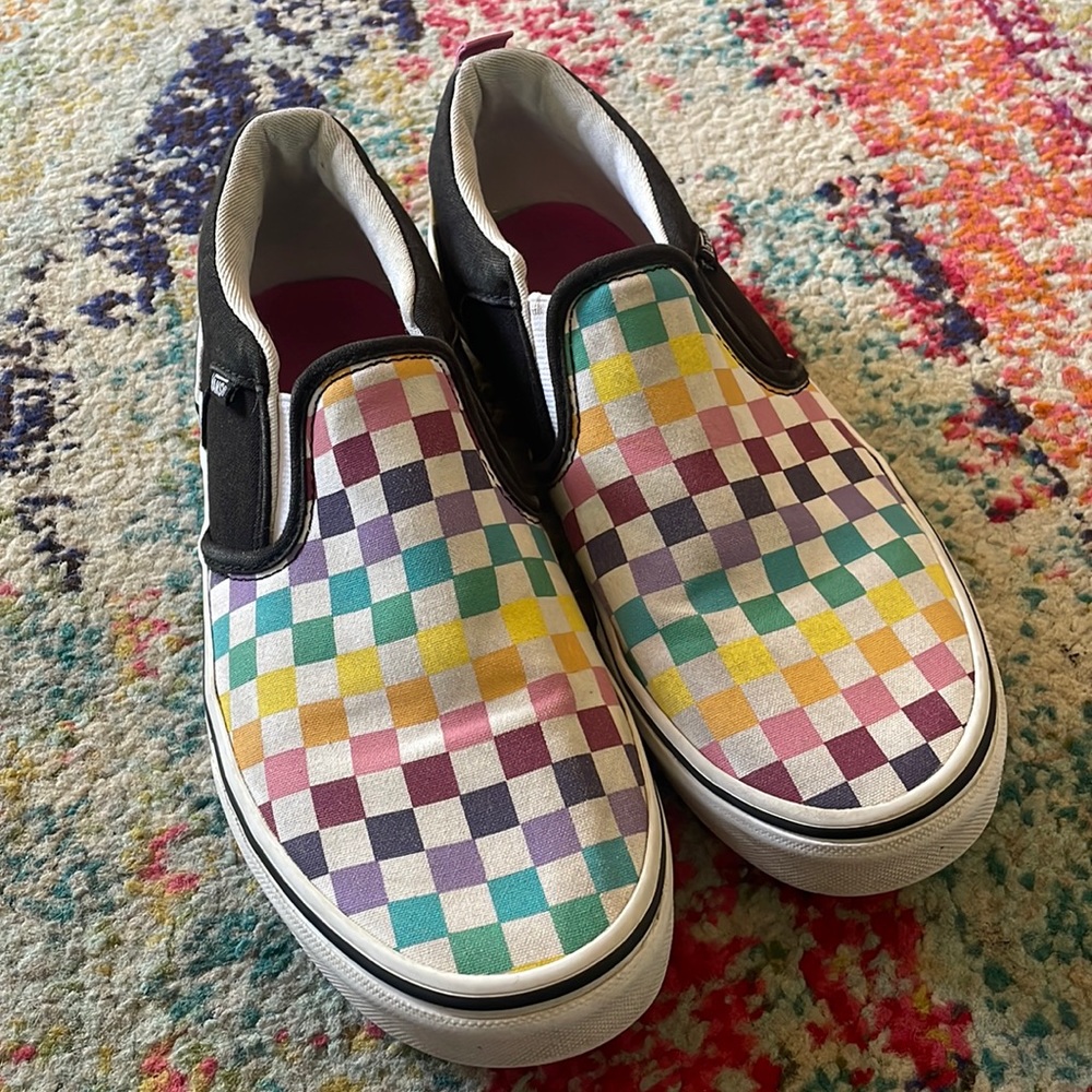 Vans colored checkerboard classic slip on shoes
